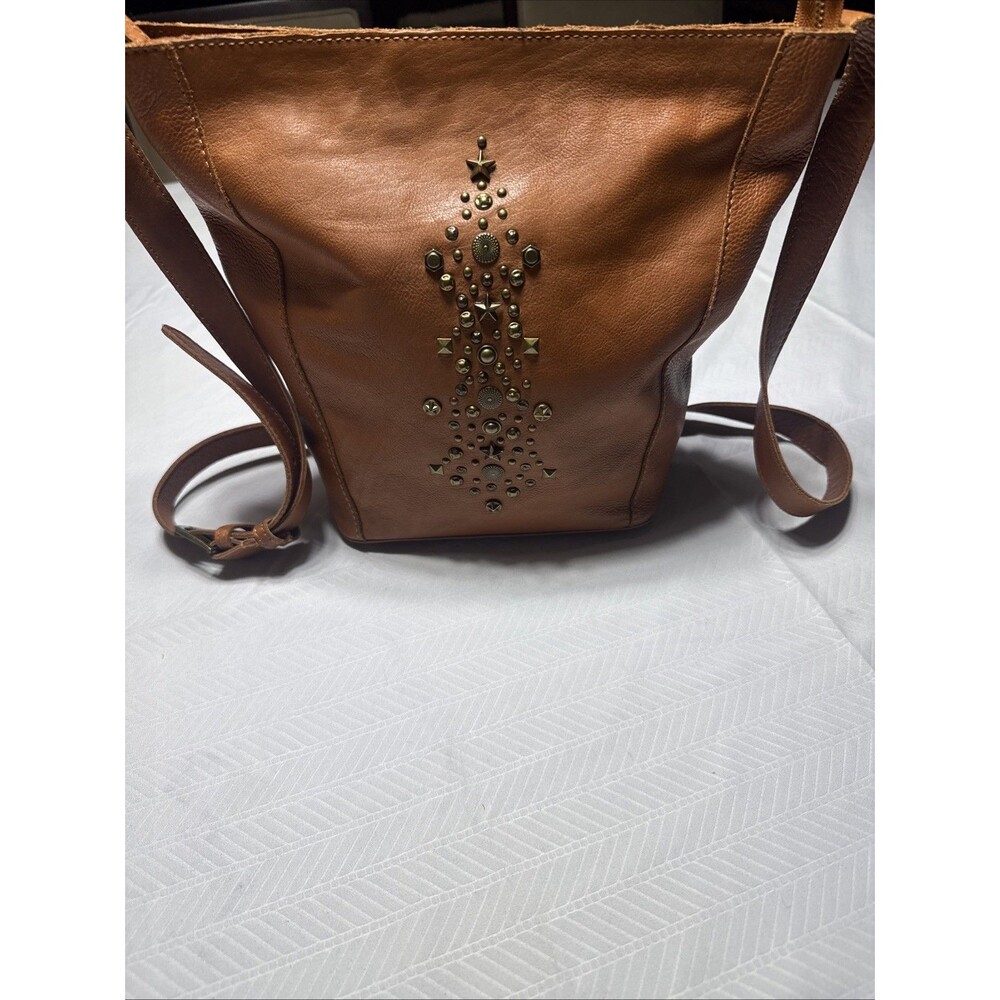 Anthropology Vilenca Holland Cognac Distressed Leather Crossbody w/Star Studs